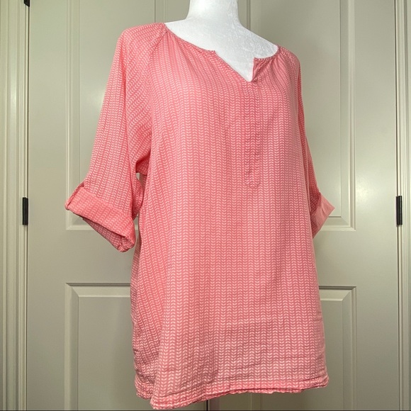 David Jones Pink & white print V neck top - Picture 11 of 13